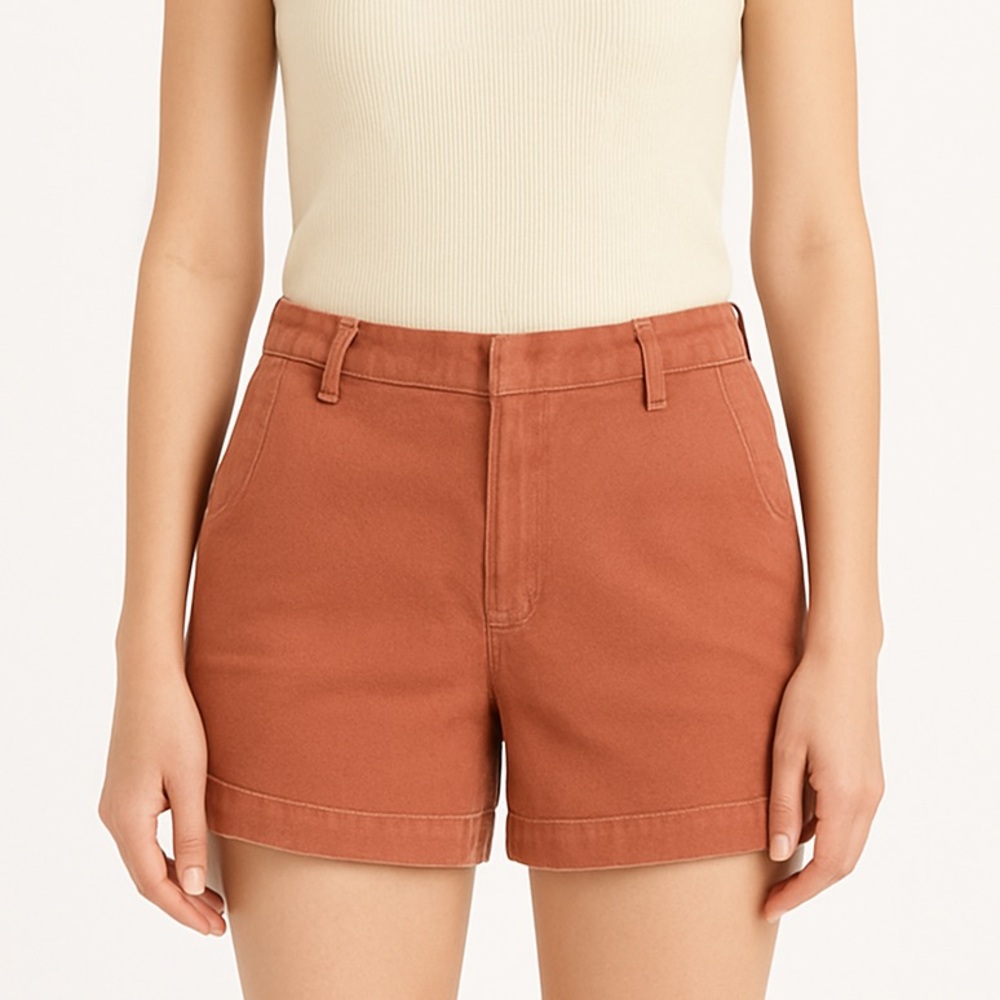 J Crew Chino Burnt Orange Mid-Rise Shorts with Pockets – Casual Summer Style
